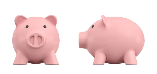 3D-weergave van een roze keramische piggy bank geïsoleerd op witte achtergrond. — Stockfoto