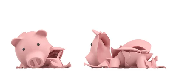 3D рендеринг розовый керамический копилка полностью разбита на несколько крупных частей . — стоковое фото