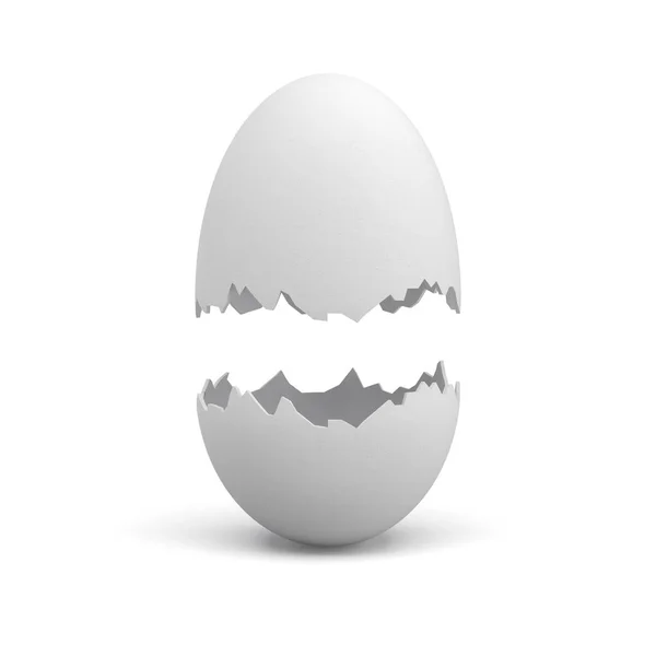 3d rendering of chicken egg broken in half at the middle with both parts hanging above each other. — Stock Photo, Image