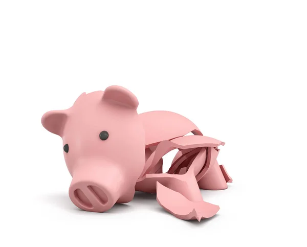 3d renderização de um piggy bank cerâmica rosa completamente quebrado em vários pedaços grandes . — Fotografia de Stock