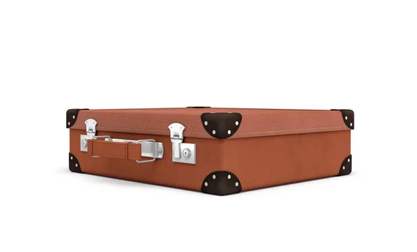 3D-Rendering eines braunen Vintage-Koffers mit Metallschlössern auf weißem Hintergrund. — Stockfoto