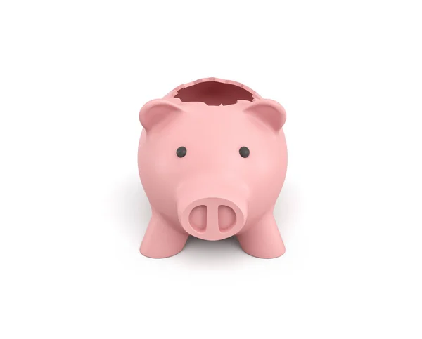 3D-weergave van een roze keramische piggy bank met een gebroken top op witte achtergrond. — Stockfoto