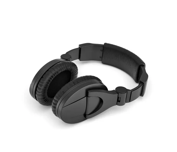 Rendu 3d des écouteurs sans fil noir jet avec conception over-the-ear couché sur fond blanc . — Photo