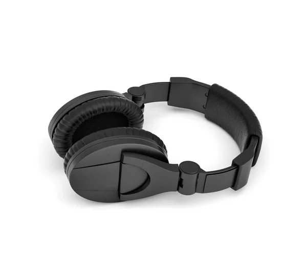 Rendu 3d des écouteurs sans fil noir jet avec conception over-the-ear couché sur fond blanc . — Photo