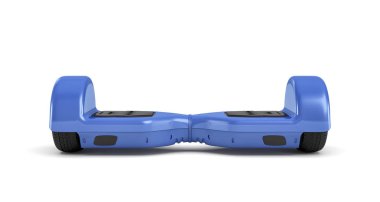 Beyaz arka plan üzerinde görünümü izole bir tek mavi hoverboard önünde 3D render.