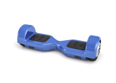 Beyaz arka plan üzerinde görünümü izole bir tek mavi hoverboard önünde 3D render.
