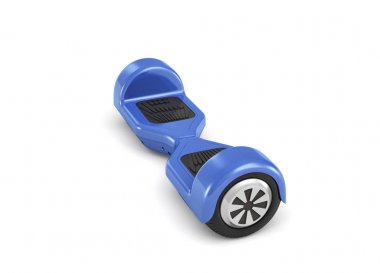 Beyaz arka plan üzerinde görünümü izole bir tek mavi hoverboard önünde 3D render.