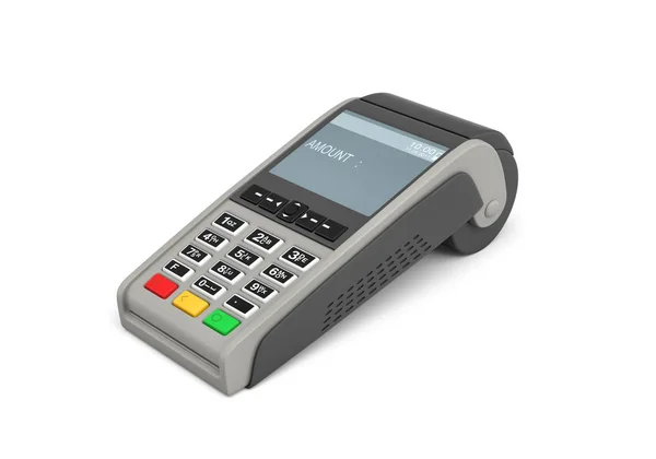 3d rendering of an empty POS-terminal with a screen showing a lettering AMOUNT and no numbers. — Stock Photo, Image