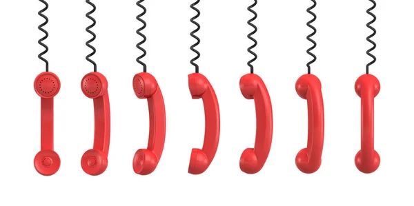3d representación de varios receptores retro rojos colgando de sus cordones negros sobre un fondo blanco . — Foto de Stock