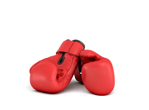 3d rendu d'une paire de gants de boxe rouges couchés l'un près de l'autre sur un fond blanc . — Photo