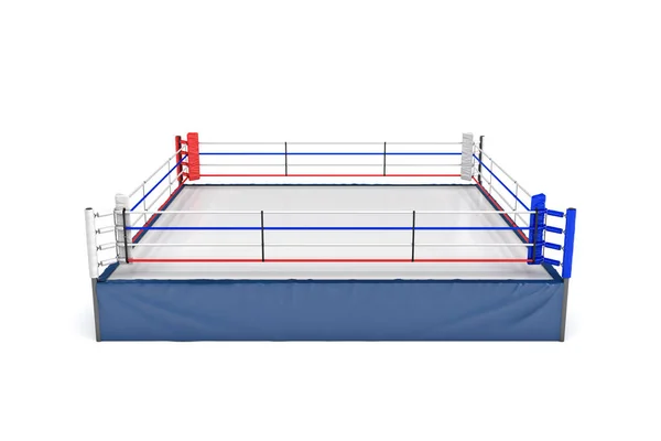 3d rendering of an empty boxing ring in top front view isolated in white background. — Stock Photo, Image
