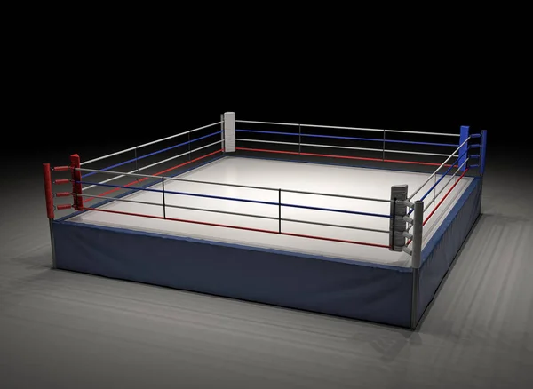 3d rendering of an empty boxing ring spotlighted in the dark.