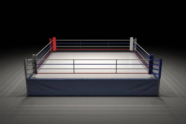 3d rendering of an empty boxing ring in the dark with its center spotlighted. — Stock Photo, Image