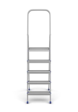 bir tek metal inşaatçılar adım merdivenin üzerinde beyaz arka plan izole mavi bağlantı parçaları ile 3D render.