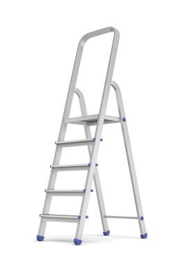 Beyaz bir arka plan üzerinde yan görünümünde mavi bağlantı parçaları ile bir metal inşaatçılar adım merdivenin 3D render.