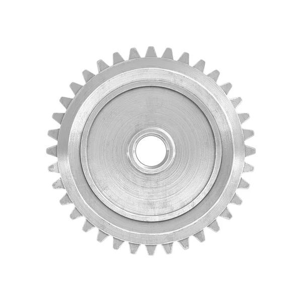 Tek metal düz spur gear beyaz bir arka plan üzerinde izole yan görünümü 3D render. — Stok fotoğraf