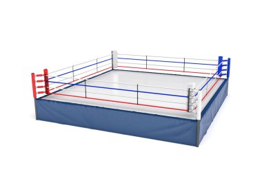 Beyaz arka planda izole bir boş Boks ringi 3D render.