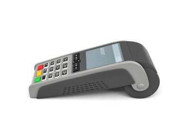 boş bir Pos terminali bir yazı gösterilen ekran 3D render tutar ve numarası yok.