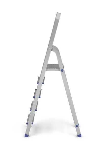 3D representación de una escalera de escalón de constructores de metal con accesorios azules en vista lateral sobre un fondo blanco . —  Fotos de Stock