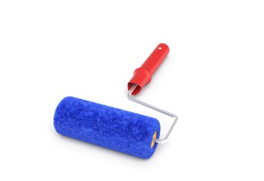 bir boya silindiri ön 3D render görüntülemek kırmızı kolu ve mavi bir kabarık kapak ile.