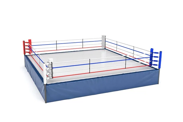 3d rendering of an empty boxing ring in side view to its corner isolated on white background. — Stock Photo, Image