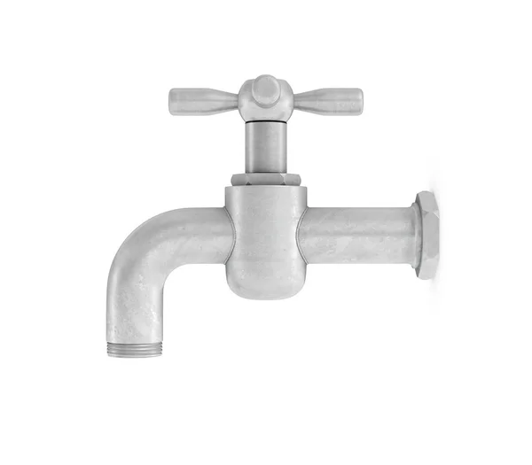 3d rendering of single metal water tap with a cross handle isolated on a white background. — Stock Photo, Image