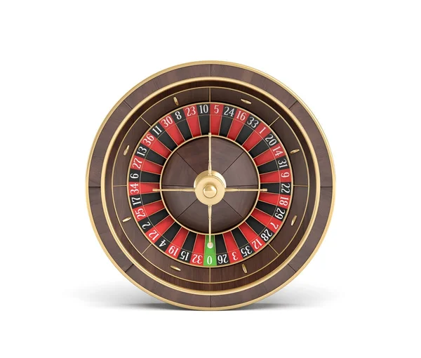 Bir izole ahşap casino rulet beyaz zemin üzerine Altın süslemeleri ile 3D render. — Stok fotoğraf