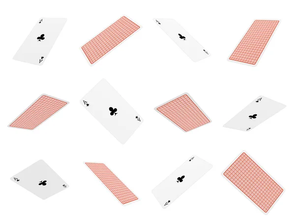 3d representación de muchos jugando a las cartas volando en el aire todos ellos siendo ases de clubes . —  Fotos de Stock