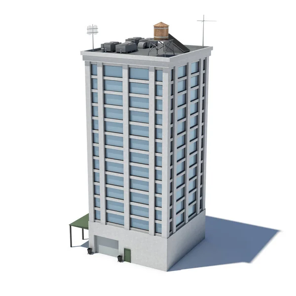 흰색 높은 사무실 1 층에 많은 큰 창 고는 차고와 건물의 3d 렌더링. — 스톡 사진