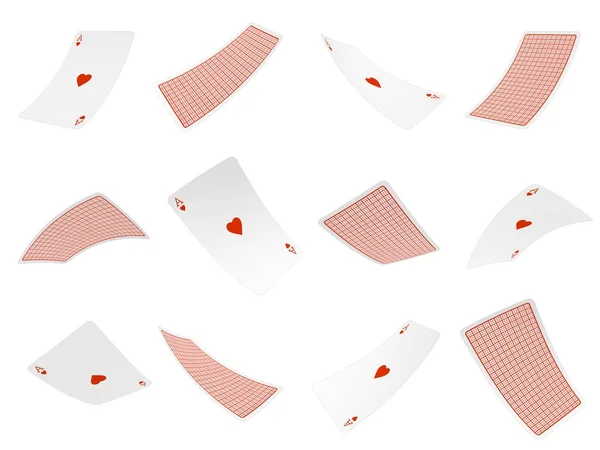 3d rendering of many aces of hearts flying in the air both in front and back views on a white background. — Stock Photo, Image