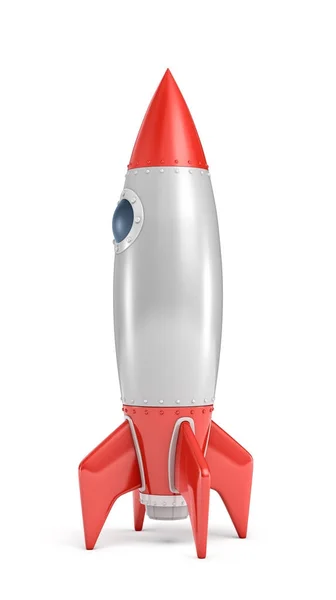 3d renderização de um único navio de foguete prata e vermelho com um pórtico redondo isolado em um fundo branco . — Fotografia de Stock