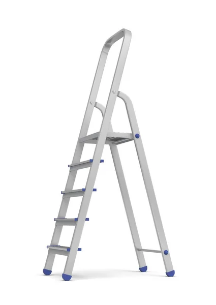 3D-rendering av en enda metall byggare trappstege med blå beslag isolerad på vit bakgrund. — Stockfoto