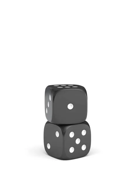 3d rendering of two black dice with white pips standing vertically on a white background. — Stock Photo, Image