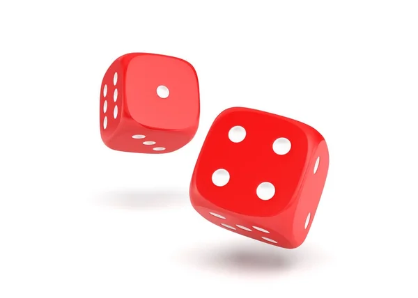 3d rendering of two red dice hanging on a white background — Stock Photo, Image