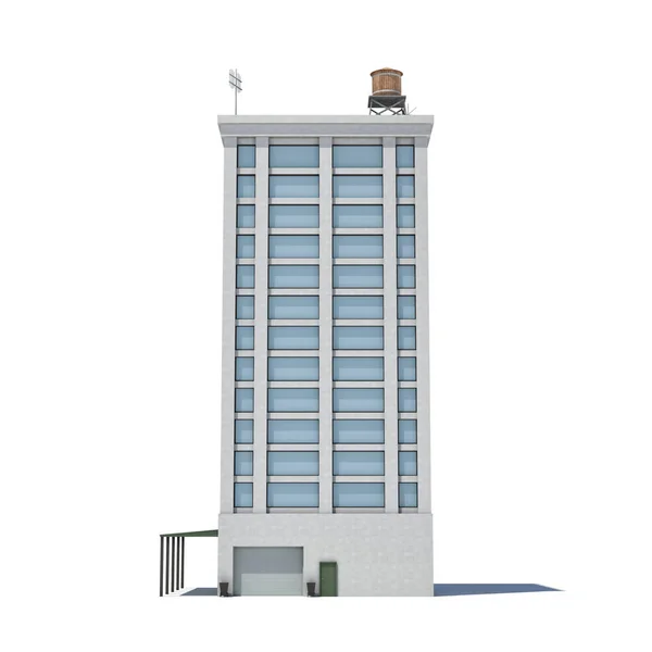 흰색 높은 사무실 1 층에 많은 큰 창 고는 차고와 건물의 3d 렌더링. — 스톡 사진