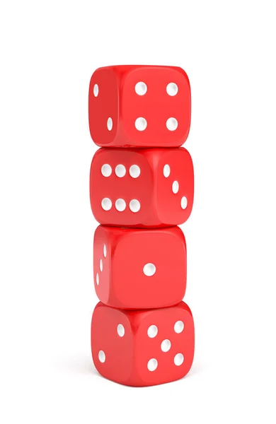 3d rendering of red dice with white pips standing vertically on a white background. — Stock Photo, Image