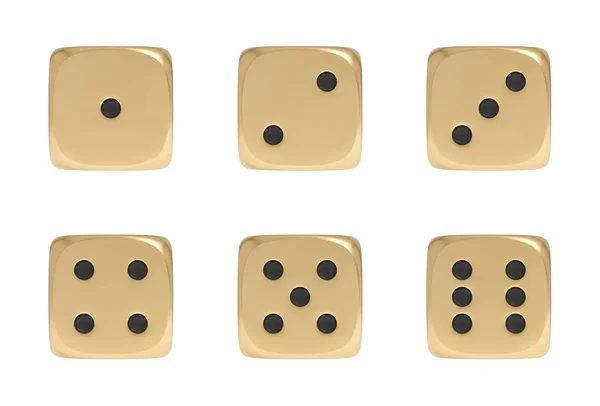 3d rendering of a set made up of nine golden game dice on a white background. — Stock Photo, Image