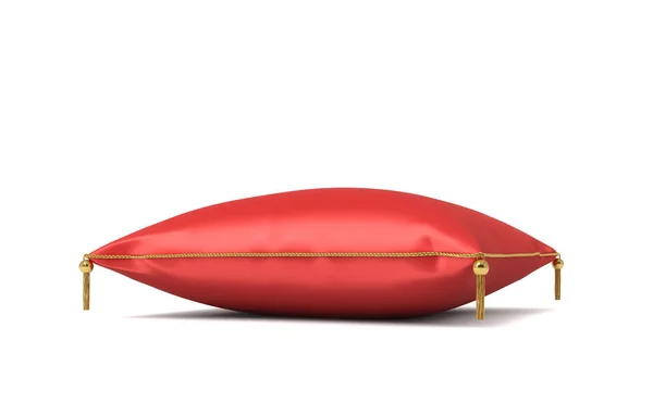 3d rendu d'un oreiller royal en soie rouge avec un tussels doré isolé sur un fond blanc . — Photo