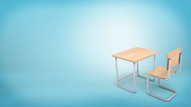 bir sandalye ve bir tablo okul ve kolej öğrenciler için yapılmış bir dizi modern hafif ahşap 3D render.