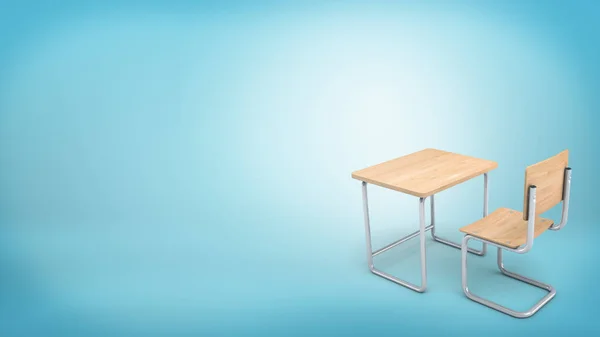Redare 3D a unui set modern de lemn ușor realizat dintr-un scaun și o masă pentru elevii de școală și colegiu . — Fotografie, imagine de stoc