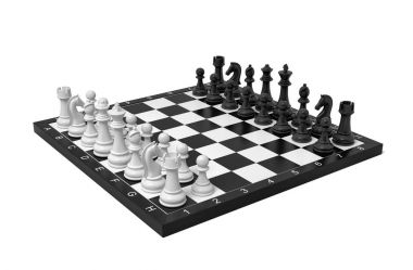 bir satranç tahtası 3D rendering başlangıç konumu resimler tam bir set ile.