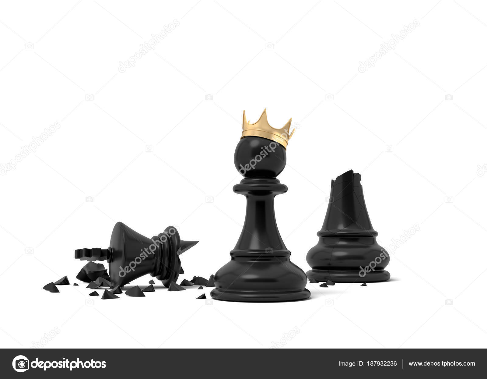 Black chess pawn piece isolated on white. 3D rendering. Stock