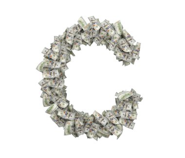 Doları Lirası üstünde beyaz bir arka plan büyük izole harf C 3D render yapılmış.