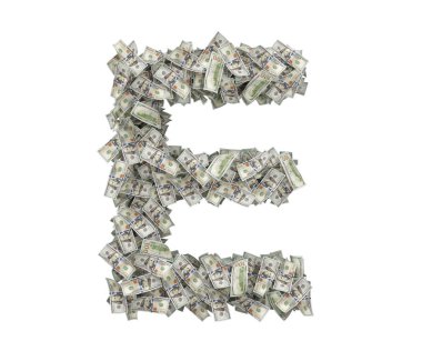 E büyük bir izole harfinin 3D render Doları banknot beyaz zemin üzerine yapılmış.