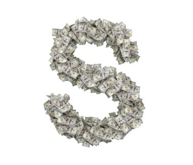 Doları Lirası üstünde beyaz bir arka plan büyük izole Harf S 3D render yapılmış.