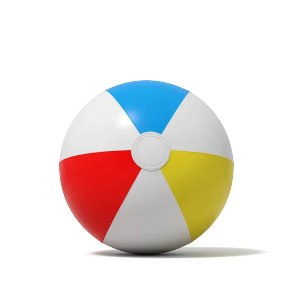 Rendering 3d di una palla da spiaggia gonfiata con strisce bianche e colorate su sfondo bianco . — Foto Stock