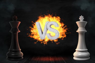 3D render büyük siyah ve beyaz satranç kralların harfler arasında onları yanan Vs ile stand.