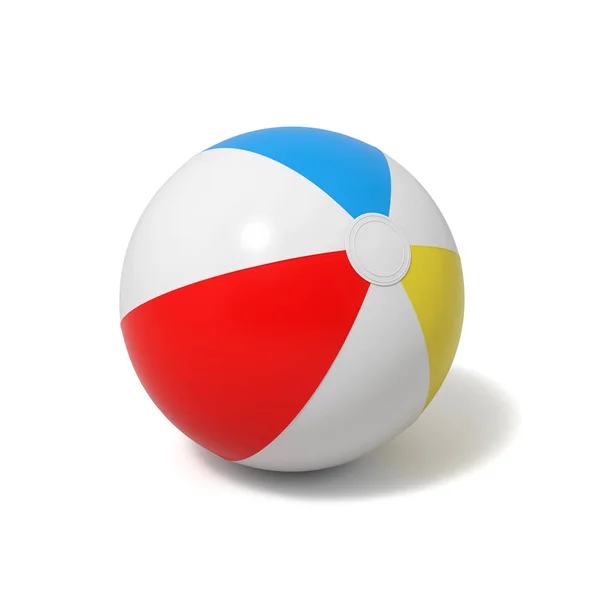3d renderização de uma bola de praia inflada com listras brancas e coloridas em um fundo branco . — Fotografia de Stock