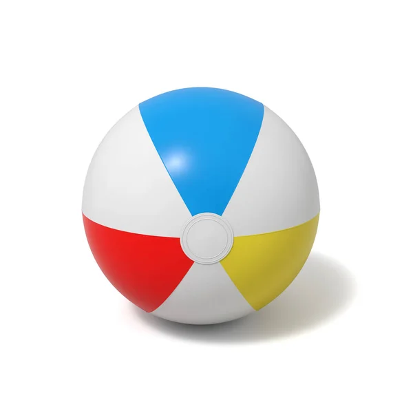 3D vykreslování nafukovací plážový míč s bílými a barevnými pruhy na bílém pozadí. — Stock fotografie