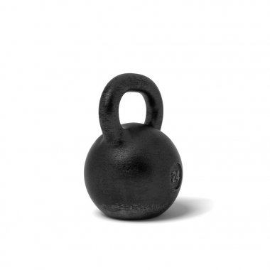 Beyaz arka plan üzerinde izole bir tek siyah demir 24 kg kettlebell 3D render.
